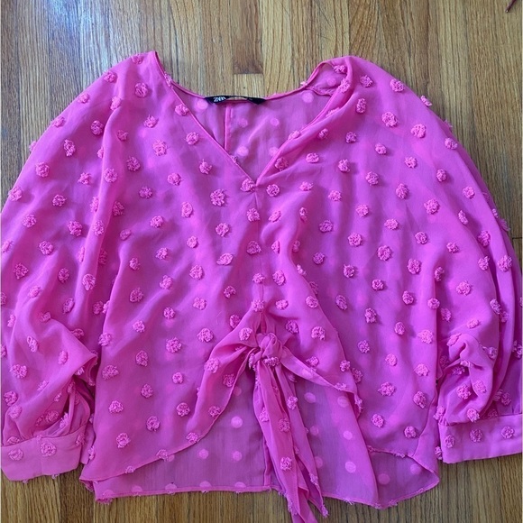 Zara hot pink front tie top - Medium - Picture 2 of 6